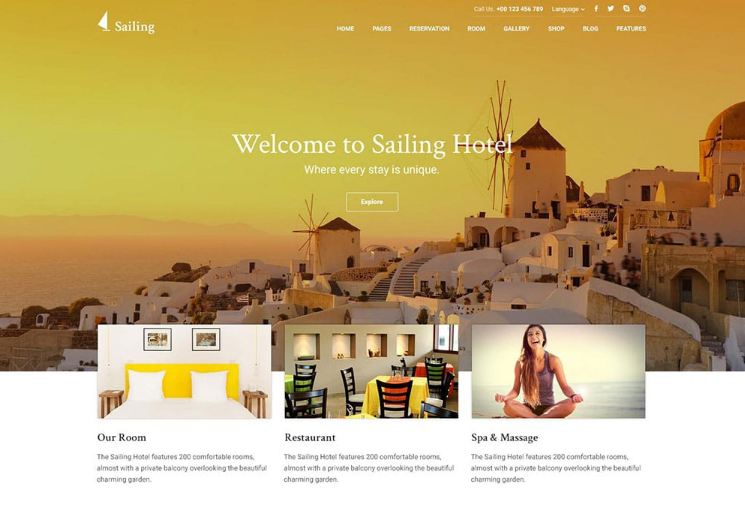 Mẫu website khách sạn 5 sao Sailing