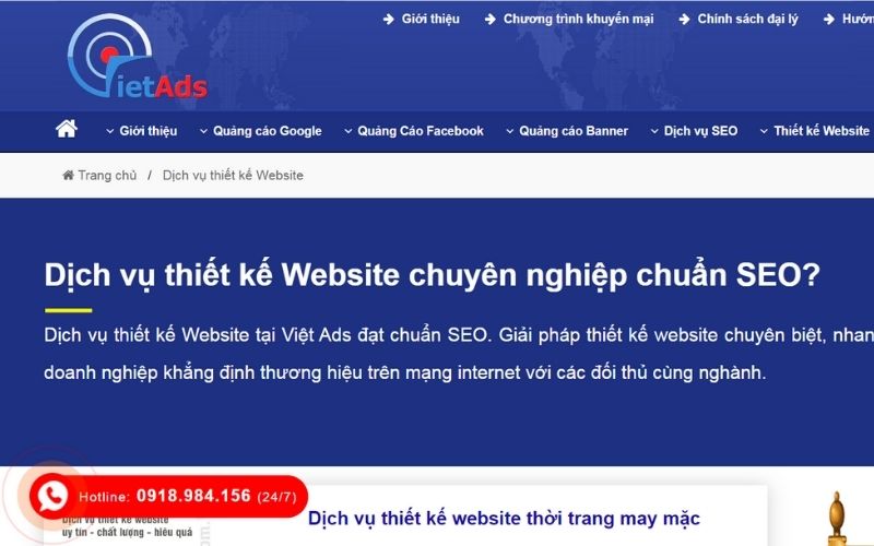 dịch vụ thiết kế website spa Vietads